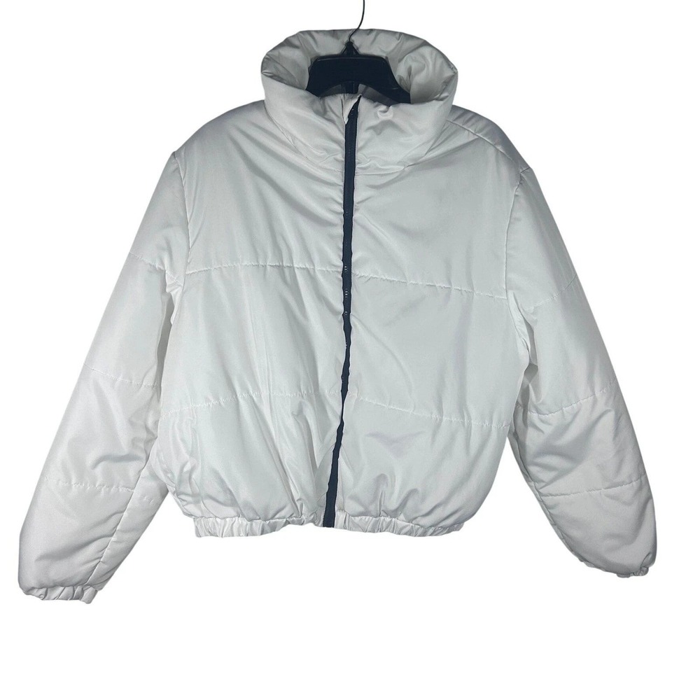 Wild Fable Womens White Puffer Jacket Large Full‎ Zip Quilted Cropped VN1974109